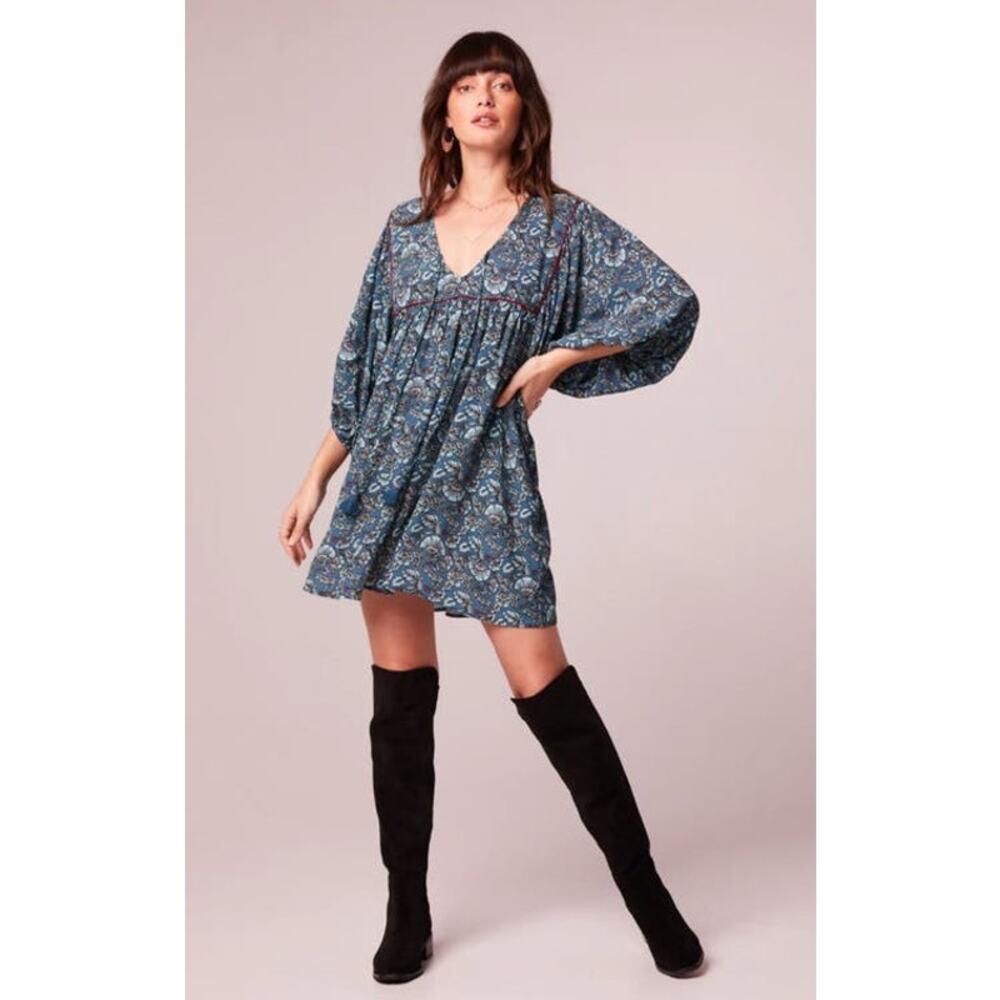 Band of the Free Teal Floral Babydoll Mini Dress - L